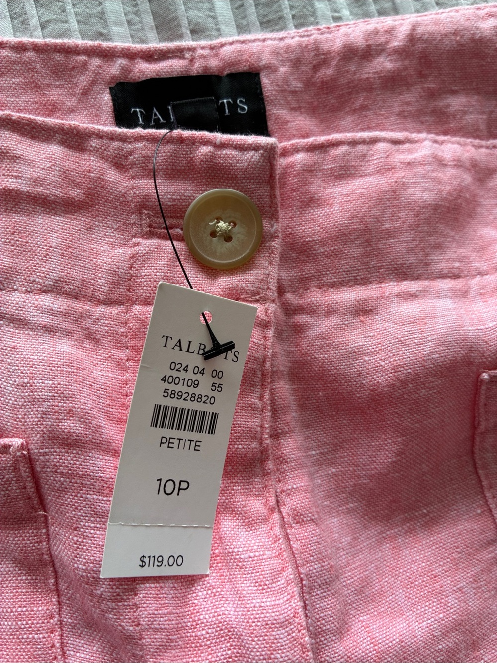 NWT Talbots 10P Pink 100% Linen Wide Leg Crop Pants Petite